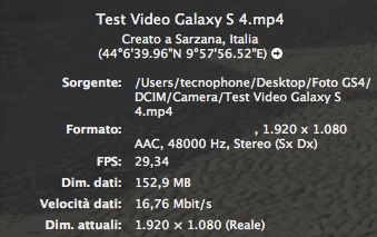 Dati Video Galaxy S 4