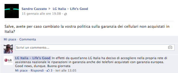 LG garanzia Italia Europa