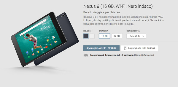 Nexus 9 - Play Store